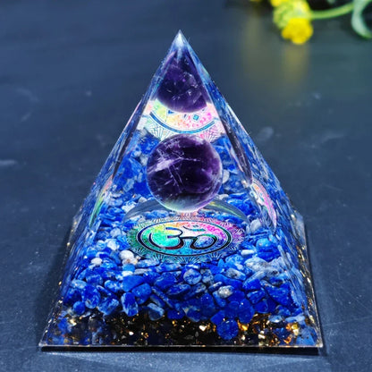 Skanto Skanto | Amethyst Peridot Orgone Pyramid - Energy Generator Crystal Reiki Chakra Orgonite Meditation Tool