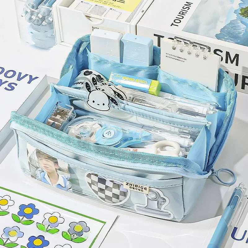 Brehn | Pencil Case KIDZORA CrystalBag | Transparent & Versatile | 10-Pocket Design | High Capacity for School & Leisure