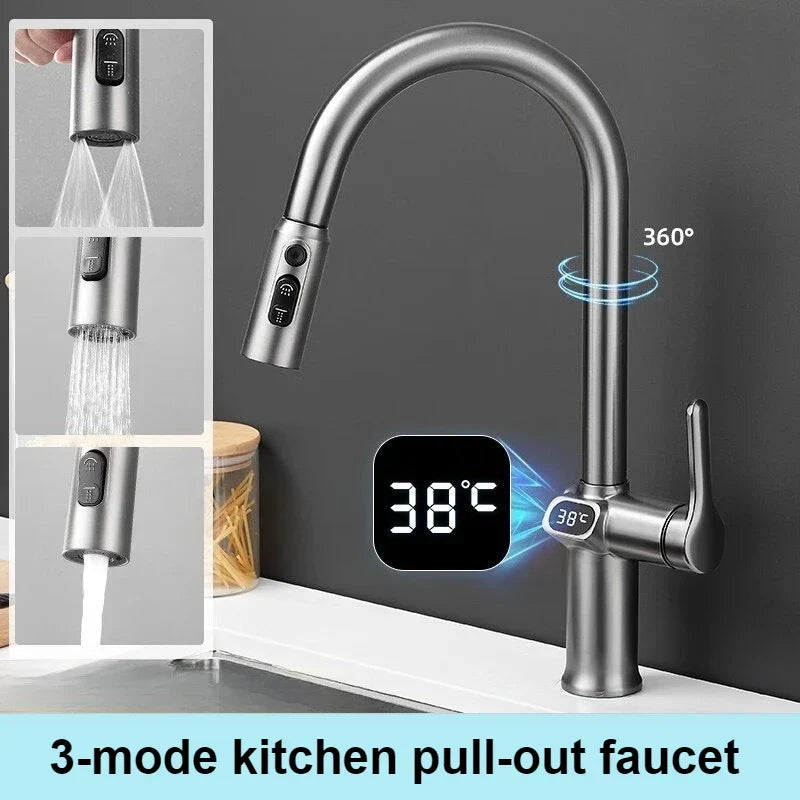 Skanto | Pull-out Kitchen Faucet with Digital Display and Swivel Spout