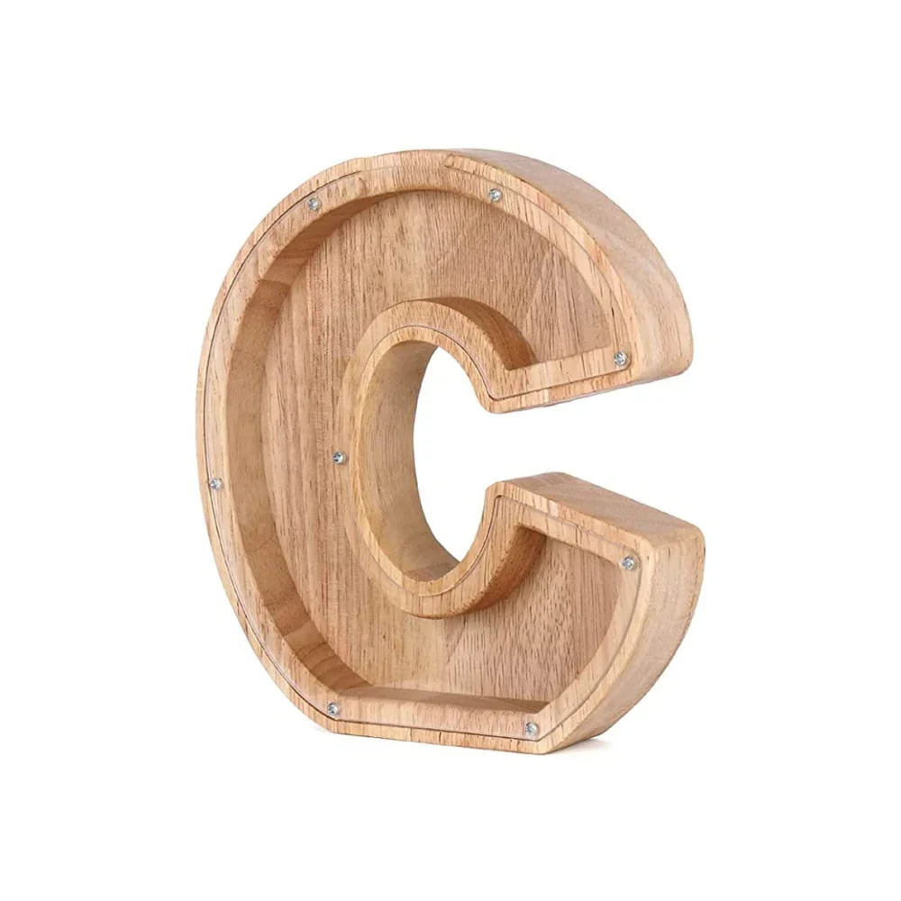 Skanto | Wooden Alphabet Piggy Bank with Transparent Window for Stylish Saving