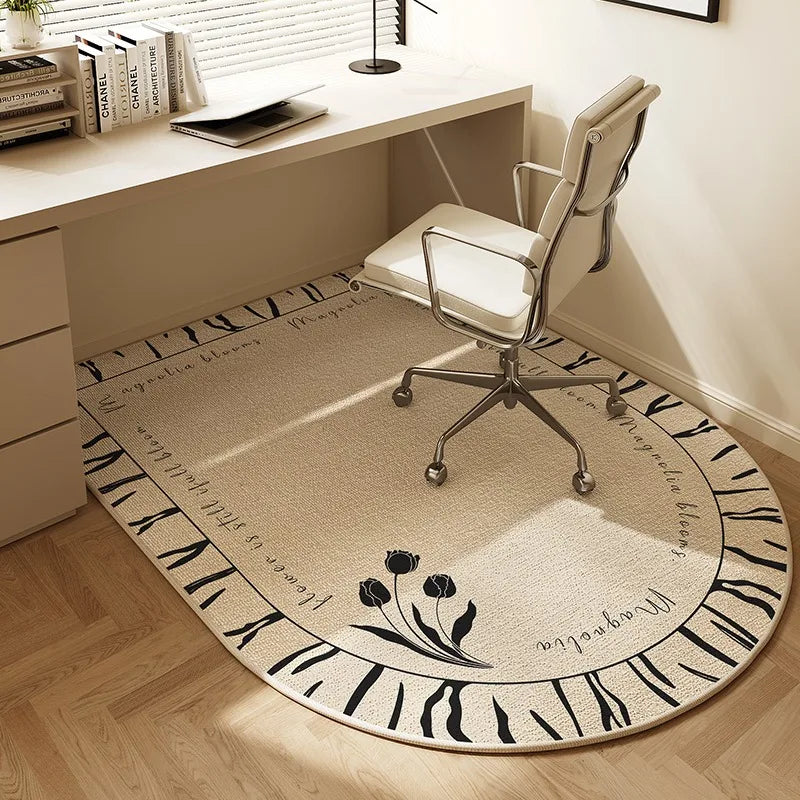 BowLift | Sara Round Office Chair Mat – Beige Striped Non-Slip Carpet Protector
