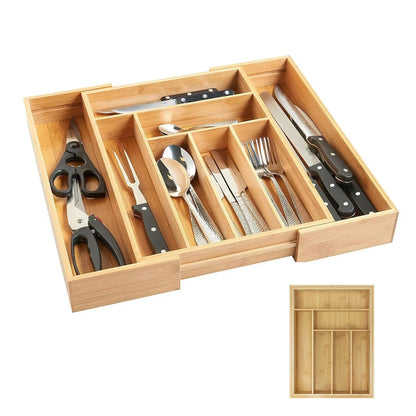 BowLift | Bambusio cutlery tray made of bamboo | Expandable 32–52 cm | 6–8 compartments | Sustainable drawer insert for kitchen, bathroom & office