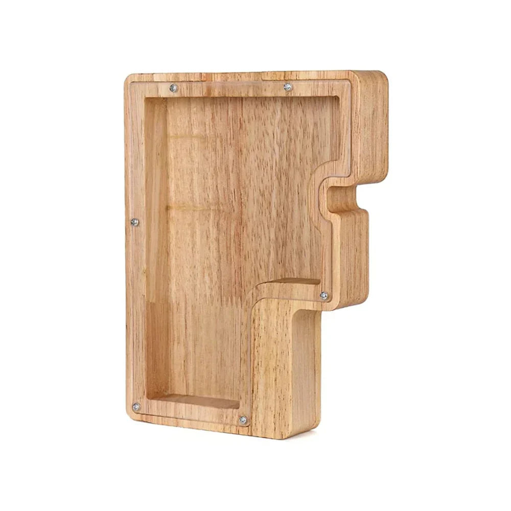 Skanto | Wooden Alphabet Piggy Bank with Transparent Window for Stylish Saving