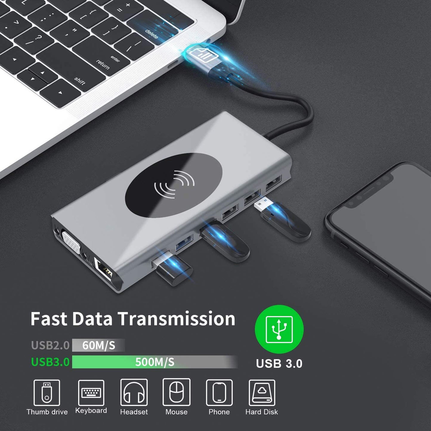 BowLift | 15in1 USB-C Wireless Charging Docking Station