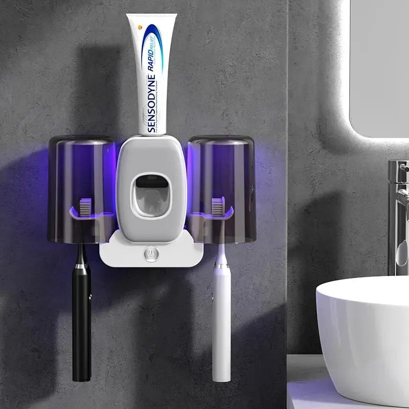 BowLift | UV Toothbrush Holder PureBrush UV | Sterilization with UV Light | Automatic Toothpaste Dispenser | Wall Mounting Without Drilling