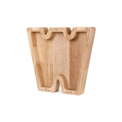 Skanto | Wooden Alphabet Piggy Bank with Transparent Window for Stylish Saving