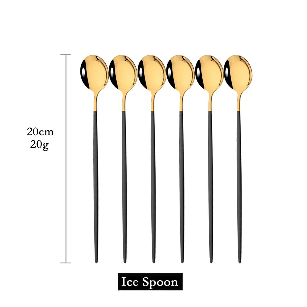 Skanto | Golden 6-Piece Long Handle Spoon Set