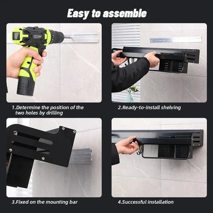 Kitchen wall shelf made of metal – Self-adhesive & screwable | Non-slip wave pattern | Mounting accessories included Bowlift