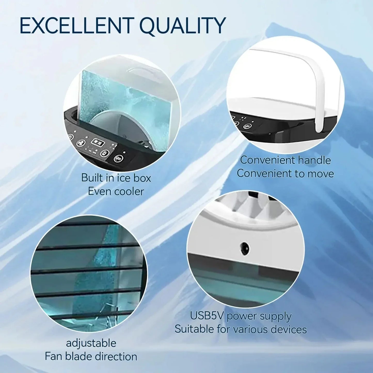 Portable Mini Air Conditioner – 3-Speed Small AC Unit with 900ML Water Tank, Electric Fan and Humidifier for Bedroom & Office | Bowlift