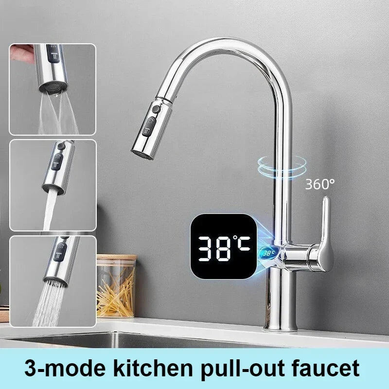 Skanto | Pull-out Kitchen Faucet with Digital Display and Swivel Spout