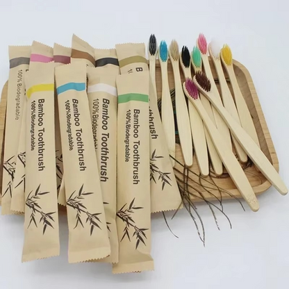 BowLift | Eco-Friendly Bamboo Toothbrush Set – 10 Pack Soft Bristle Brushes for Adults