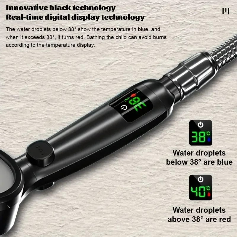 LED Showerhead with Digital Temperature Display | High Pressure & Water Saving Bowlift