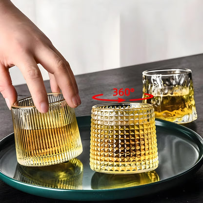 360° Rotating Whisky Glass – Textured Design for Stylish Drinking Enjoyment