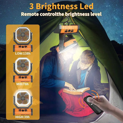 20000mAh Portable Rechargeable Fan — Battery-Operated Table & Camping Fan with LED Light & Hook for Tent, Car and Outdoor Trips | Karnz
