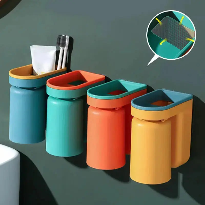 BowLift | Self-adhesive toothbrush holder with cup – Space-saving