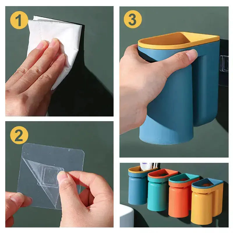 BowLift | Self-adhesive toothbrush holder with cup – Space-saving