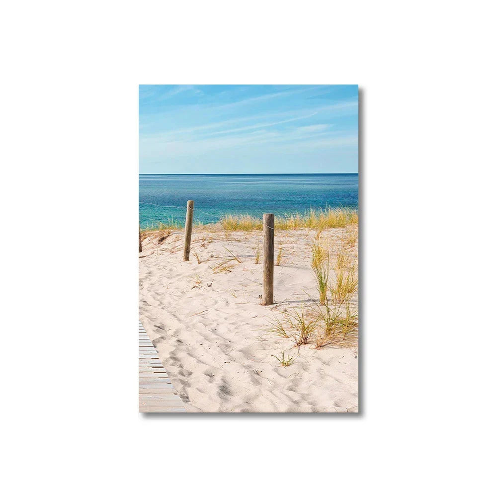 Set of 3PCS Blue Ocean Sandy Beach Wall Art Fine Art Canvas Print Inspiration Seascapes Images of Serenity for Living Room | Skanto