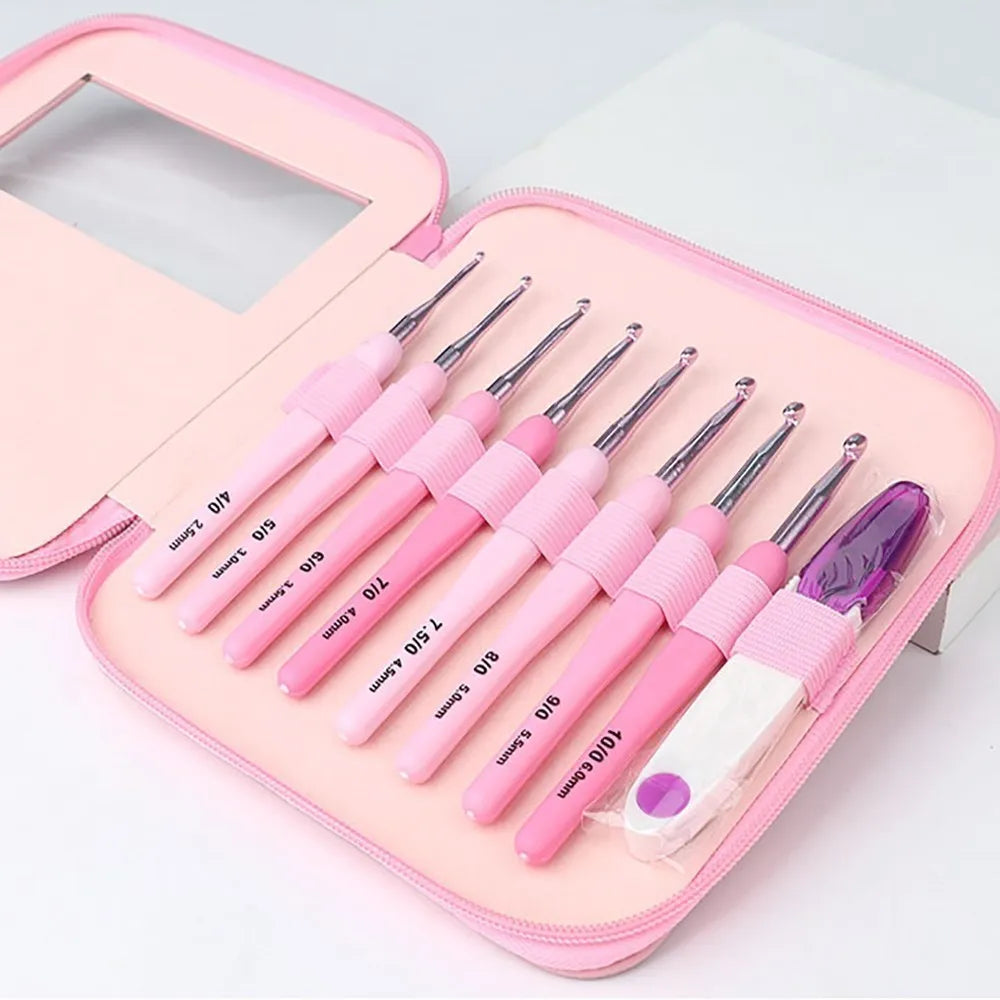 Skanto | Ergonomic Crochet Hook Set: 9-Piece Set with Soft Grip Aluminum Hooks | 8 Sizes for DIY Crafts, Knitting, Crocheting - Complete Crochet Accessory
