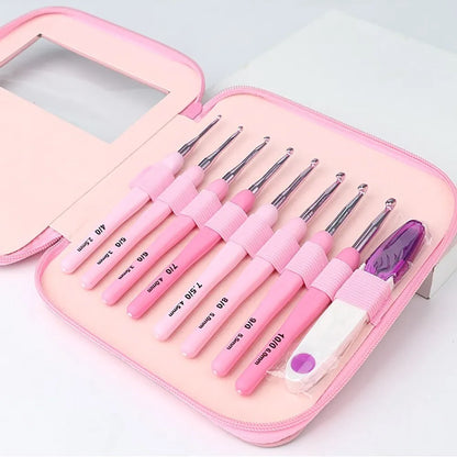 Skanto | Ergonomic Crochet Hook Set: 9-Piece Set with Soft Grip Aluminum Hooks | 8 Sizes for DIY Crafts, Knitting, Crocheting - Complete Crochet Accessory