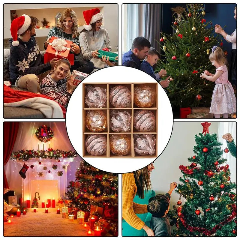 Skanto | GlansFeest Christmas Ornaments – Set of 9 Plastic Decorations with Snowflake and Ball Design