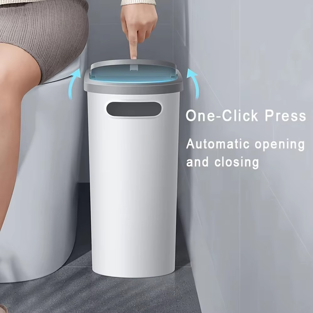 BowLift | Streamlined Space-Saving Trash Can with Easy Press-Top Lid