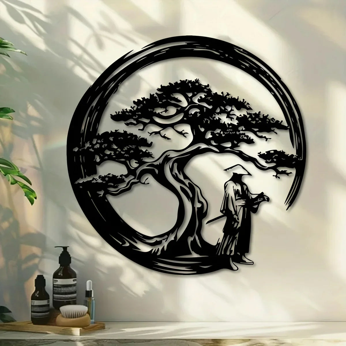 BowLift | ZENORA Metal Wall Decor Bonsai | Japanese Design with Torii & Enso | 40 × 40 cm