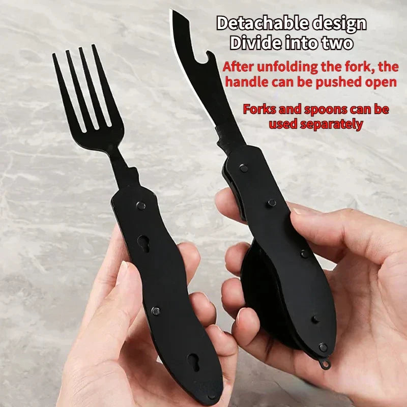 BowLift | TrailTool 3-in-1 Cutlery | Foldable & Durable | Stainless Steel with Handle | For Camping & Outdoor