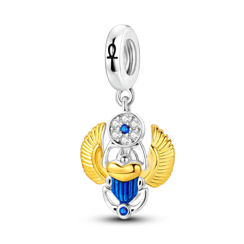 Skanto | 925 Silver Golden Leopard Charm Beads Colorful Chameleon Rhinoceros Lion Scarab Cat Pendant Compatible with Original Pandora Bracelet Jewelry