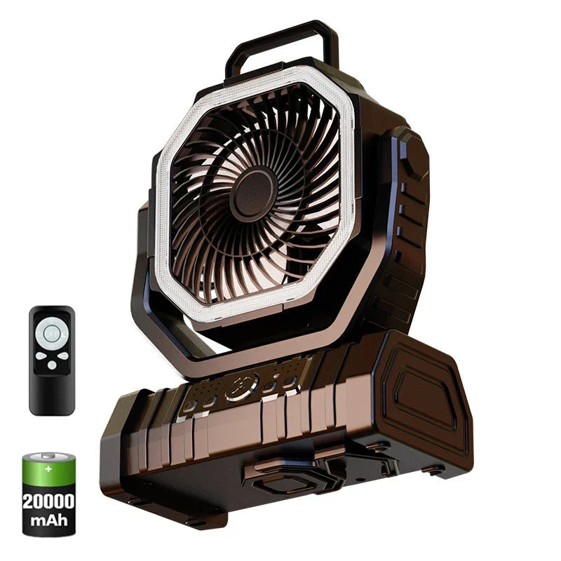 20000mAh Portable Rechargeable Fan — Battery-Operated Table & Camping Fan with LED Light & Hook for Tent, Car and Outdoor Trips | Karnz
