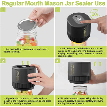 Skanto | Electric Mason Jar Vacuum Sealer Kit - Wireless Sealer for Wide & Regular Mouth Mason Jars - Ideal for Food Storage