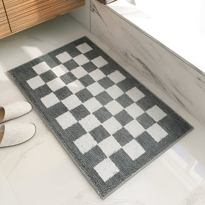 Plush checkered bath mat