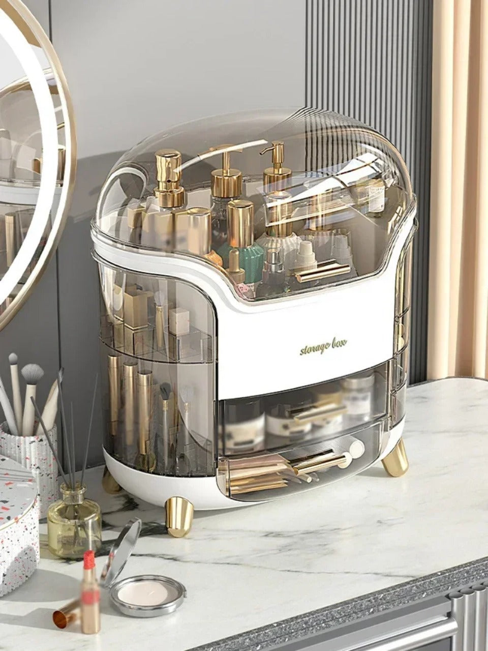 Luxury transparent Make-up Organizer with rotating doors and drawers | Brehn