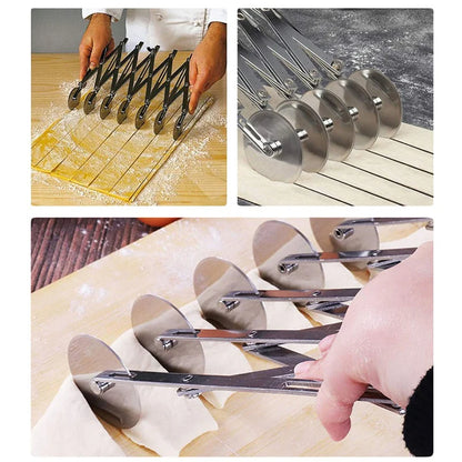 BowLift | SlicePro Stainless Steel Dough Cutter | Foldable & Adjustable | 3–7 Wheels | Perfect Portioning for Pizza, Pastries & Pasta