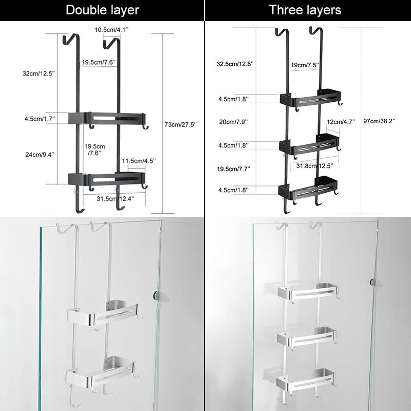 Sleek No-Drill Dual-Layer Shower Organizer Shelf