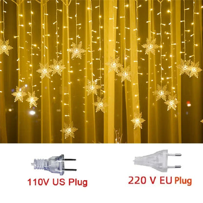 Waterproof Snowflake LED String Lights Christmas Lights - Blinking Fairy Curtain for Holiday Parties, Weddings, and Outdoor Decorations 3,2m (125.9 inches)