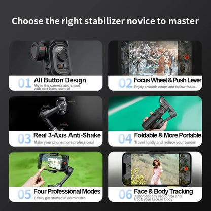 Skanto | 3-Axis Smartphone Gimbal Stabilizer with AI Tracking & Face Recognition - Alvion