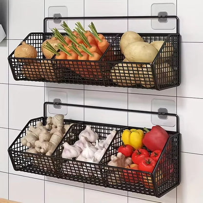 BowLift | KITCHEN BASKET 3in1 Storage Rack | For Onion, Garlic & Ginger | Rustproof & Wall-mounted – Black