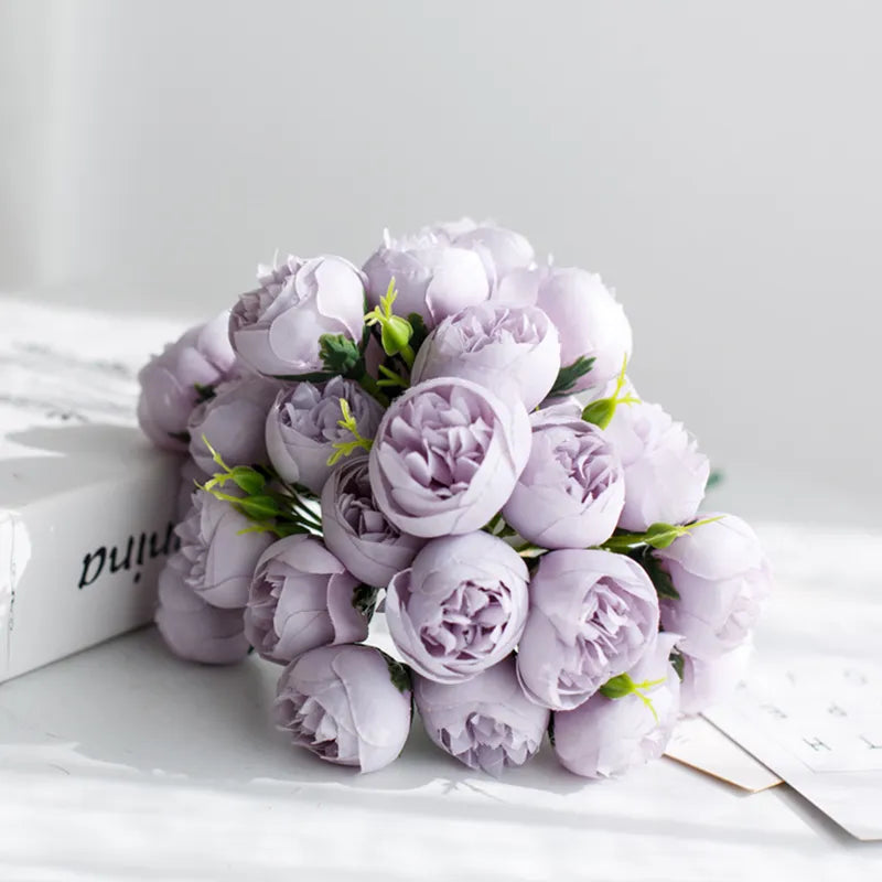 Bouquet with 20 artificial roses and peonies