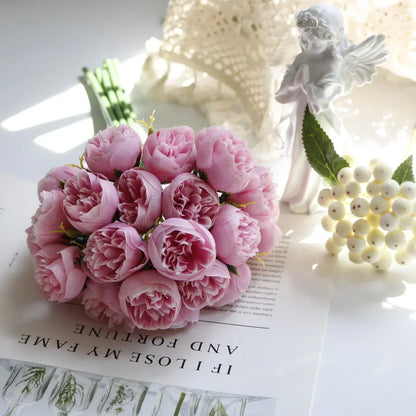Bouquet with 20 artificial roses and peonies