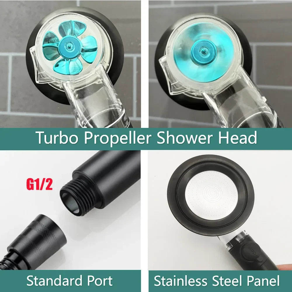 Skanto | High-Pressure Turbo Fan Shower Head with Temperature Indicator and Water-Saving Stop Button - Handheld Bathroom Shower Head