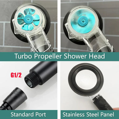 Skanto | High-Pressure Turbo Fan Shower Head with Temperature Indicator and Water-Saving Stop Button - Handheld Bathroom Shower Head