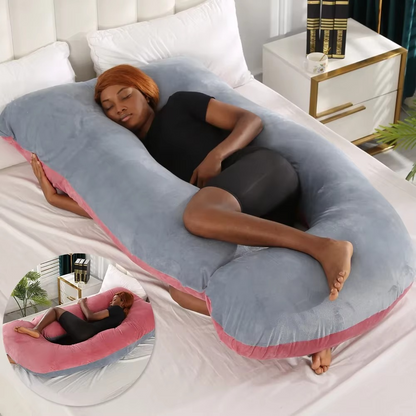J-shaped pregnancy pillow for side sleeping and breastfeeding