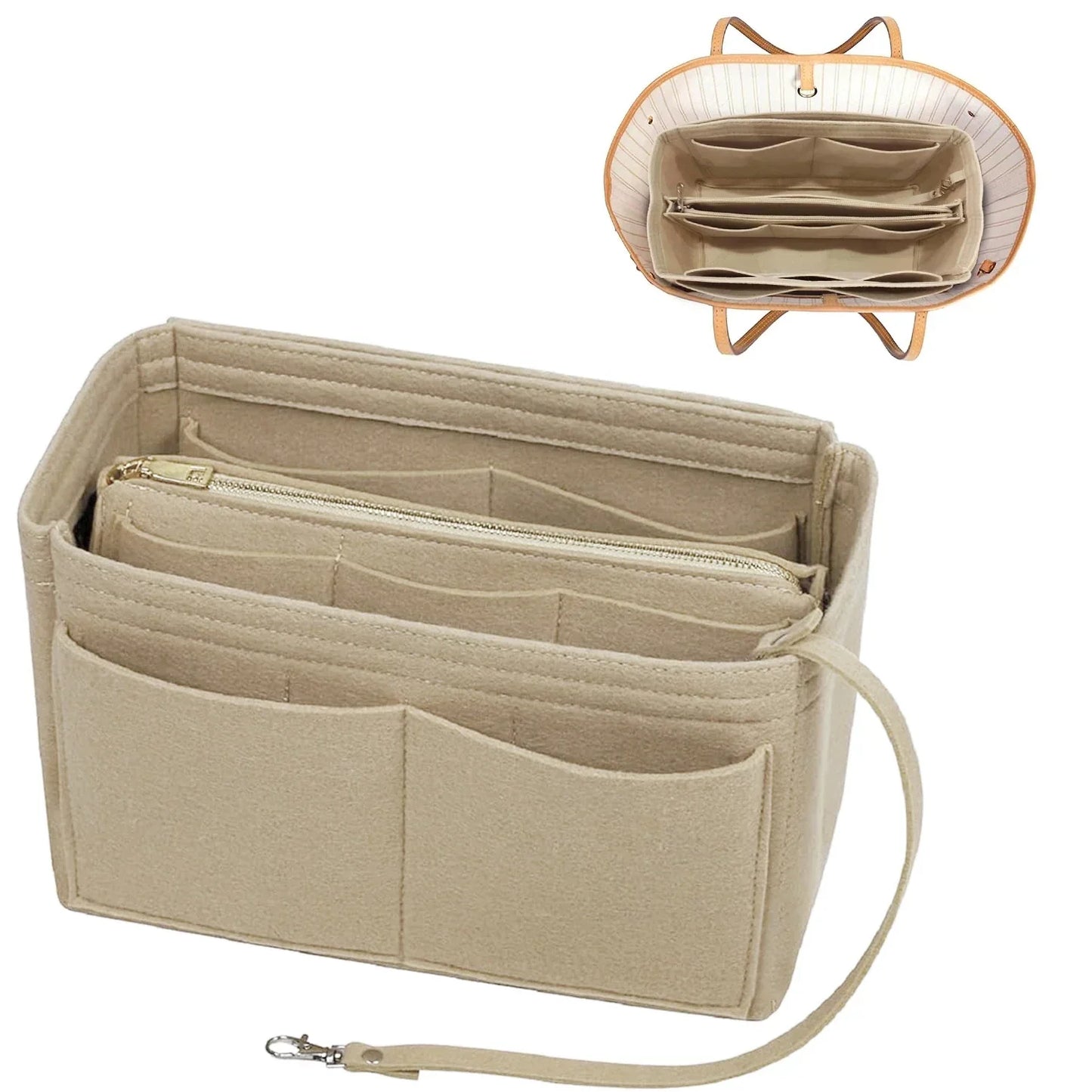 BowLift | TaschenLuxe Organizer Inlay | Felt insert with zipper | 15 compartments & key strap | For handbags & shoppers