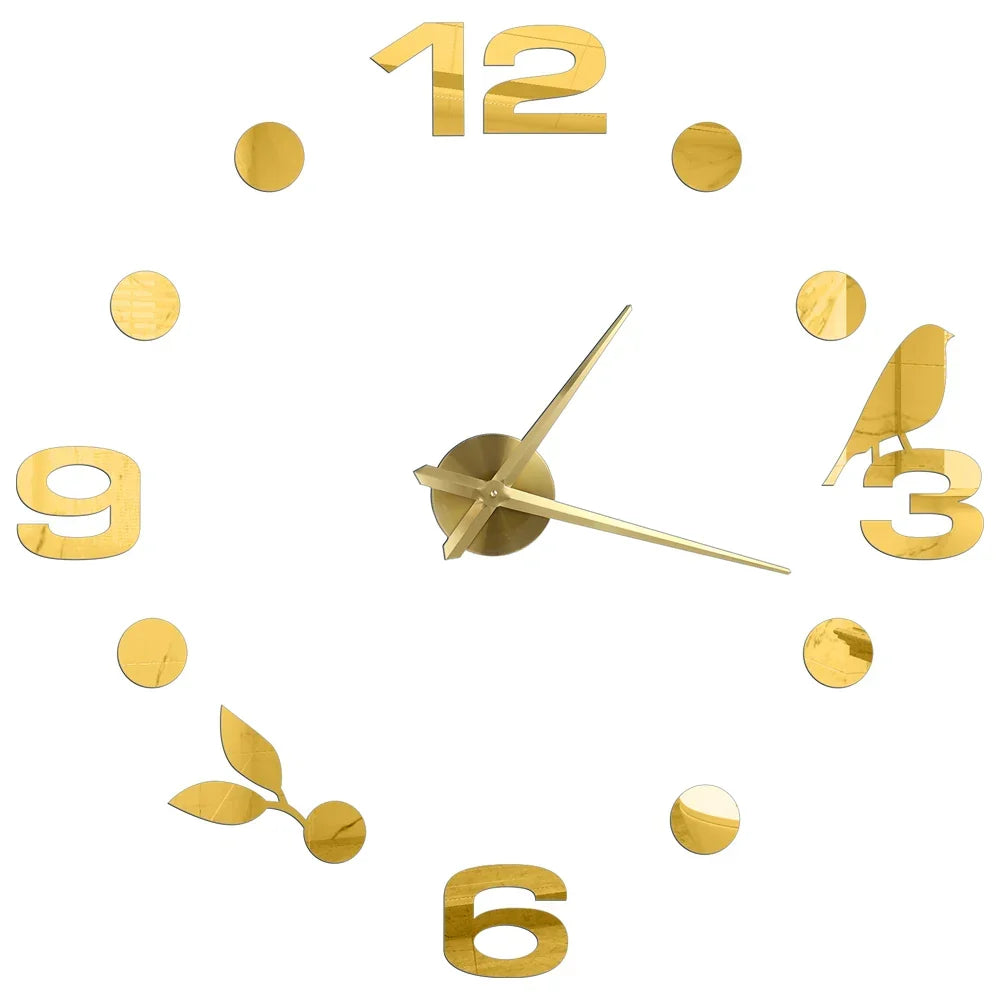 Big Wall Clock DIY 3D Self Adhesive Mirrored Acrylic Wall Clock For Kitchen Dining Room Living Room Creative Home Decor | Bowlift