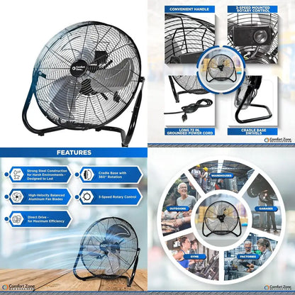 18-inch Industrial High-Speed Floor Fan – 3-Speed Adjustable Tilt with Carrying Handle for Workshop & Home Use | Brehn