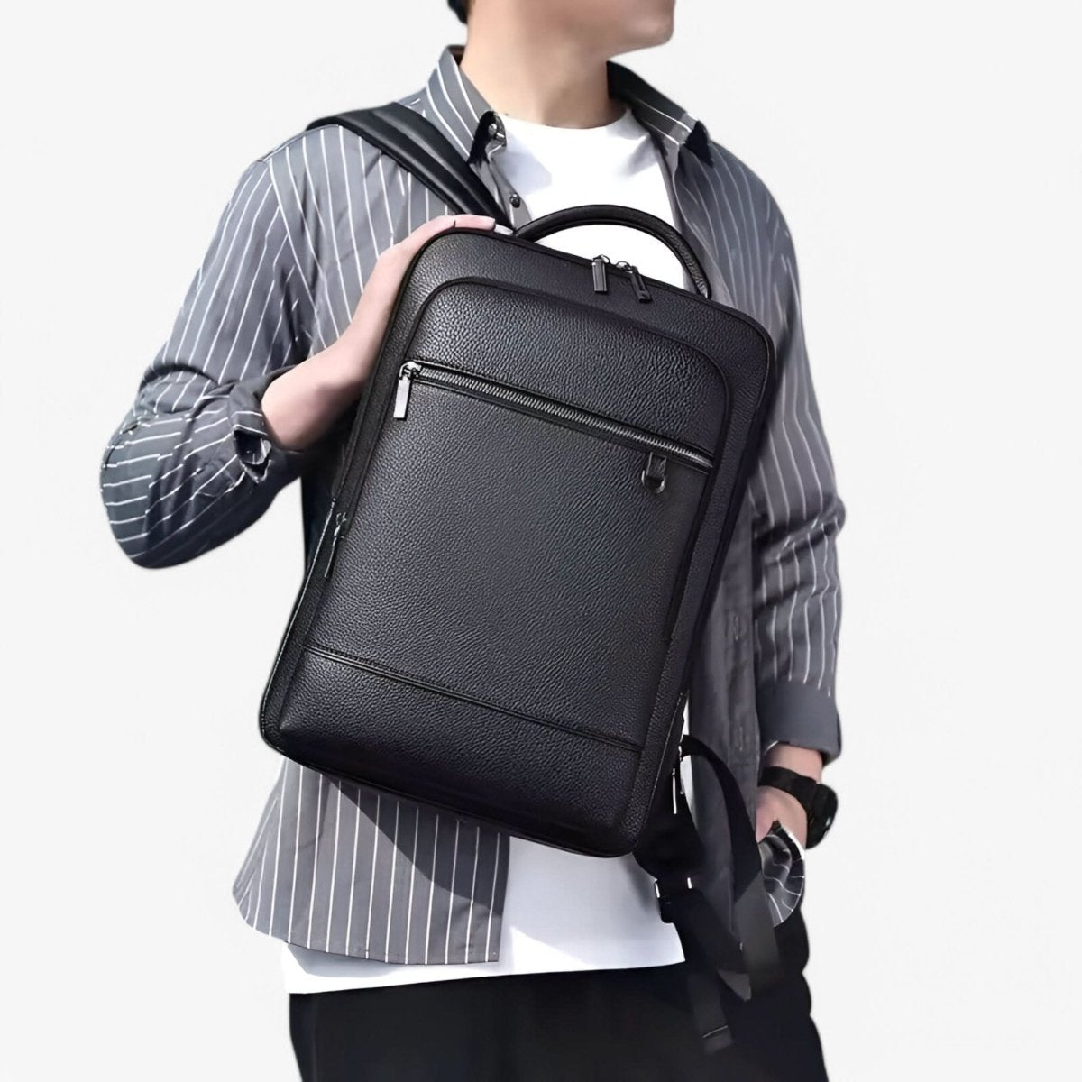 Skanto | Elegant Leather Backpack for Men/Women with USB Port for Laptop and Everyday Use, 15.6 Inch, Black