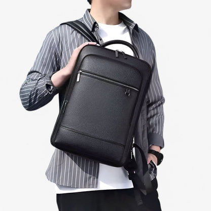 Skanto | Elegant Leather Backpack for Men/Women with USB Port for Laptop and Everyday Use, 15.6 Inch, Black