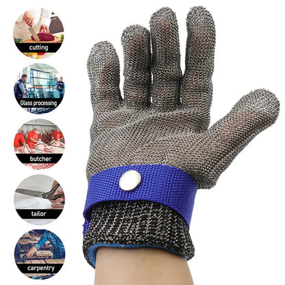 Stainless steel cut-resistant gloves - Anti-cut, wire metal mesh hand protection for slaughtering, gardening and work safety