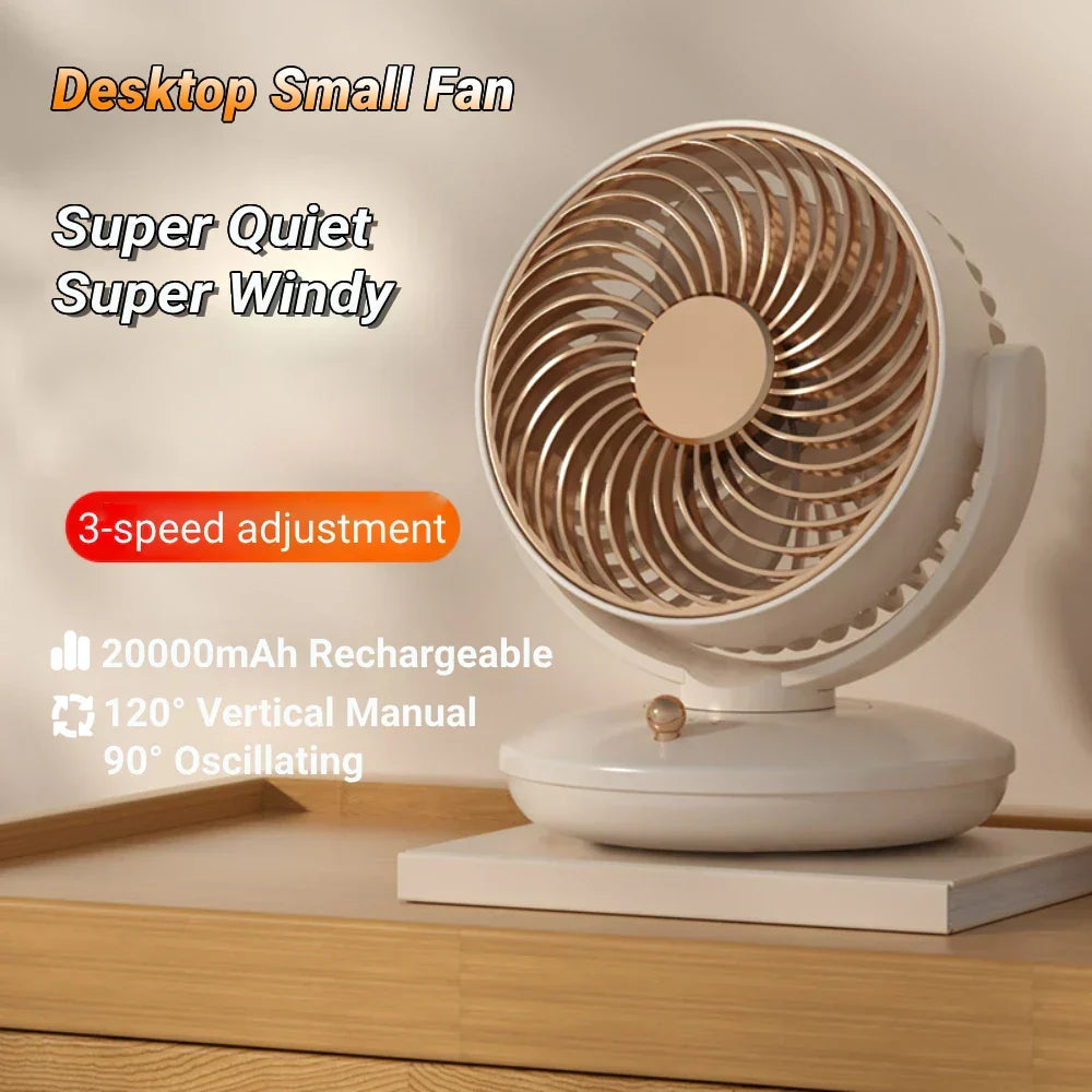 Karnz | BreezeLoop Table Fan with 360° Rotation | USB Fan with 3 Speeds & Battery | Quiet & Compact | For Office, Bedroom & Home