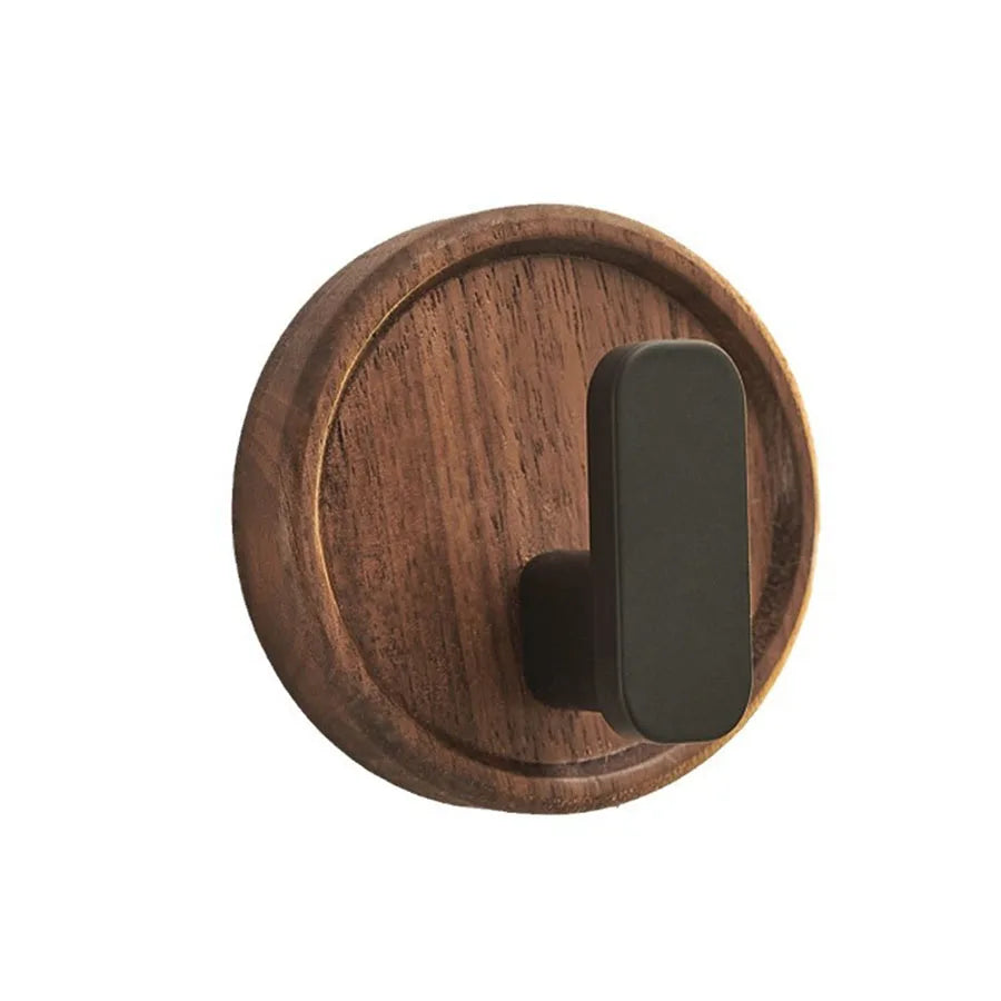 BowLift | Self-adhesive wooden wall hooks Nordiva WoodCircle | Walnut wood | Decorative hook for keys, towels & clothing | Bathroom, kitchen & hallway